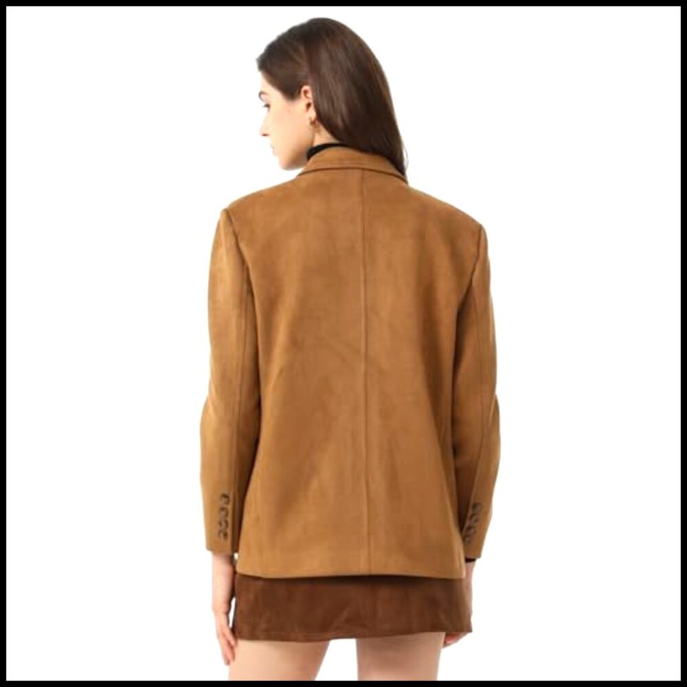 Faux Suede Blazer Jacket Women's Regular Fit Fall Winter Coat - Picture 2 of 7